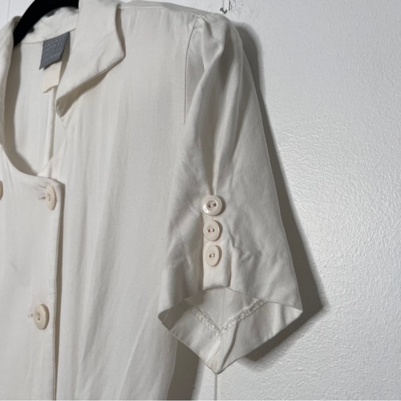 Vintage White Double-Breasted Midi Dress with pleated full skirt Retro Women 4 - Picture 6 of 9